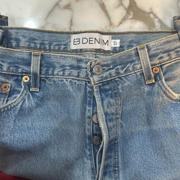 EB Denim Light Wash Button Fly Distressed Raw Hem Straight Leg Jeans - Picture 8 of 8